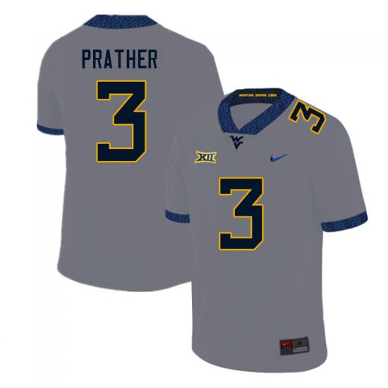 Men's West Virginia Mountaineers NCAA #3 Kaden Prather Gray Authentic Nike Stitched College Football Jersey JJ15V75FM